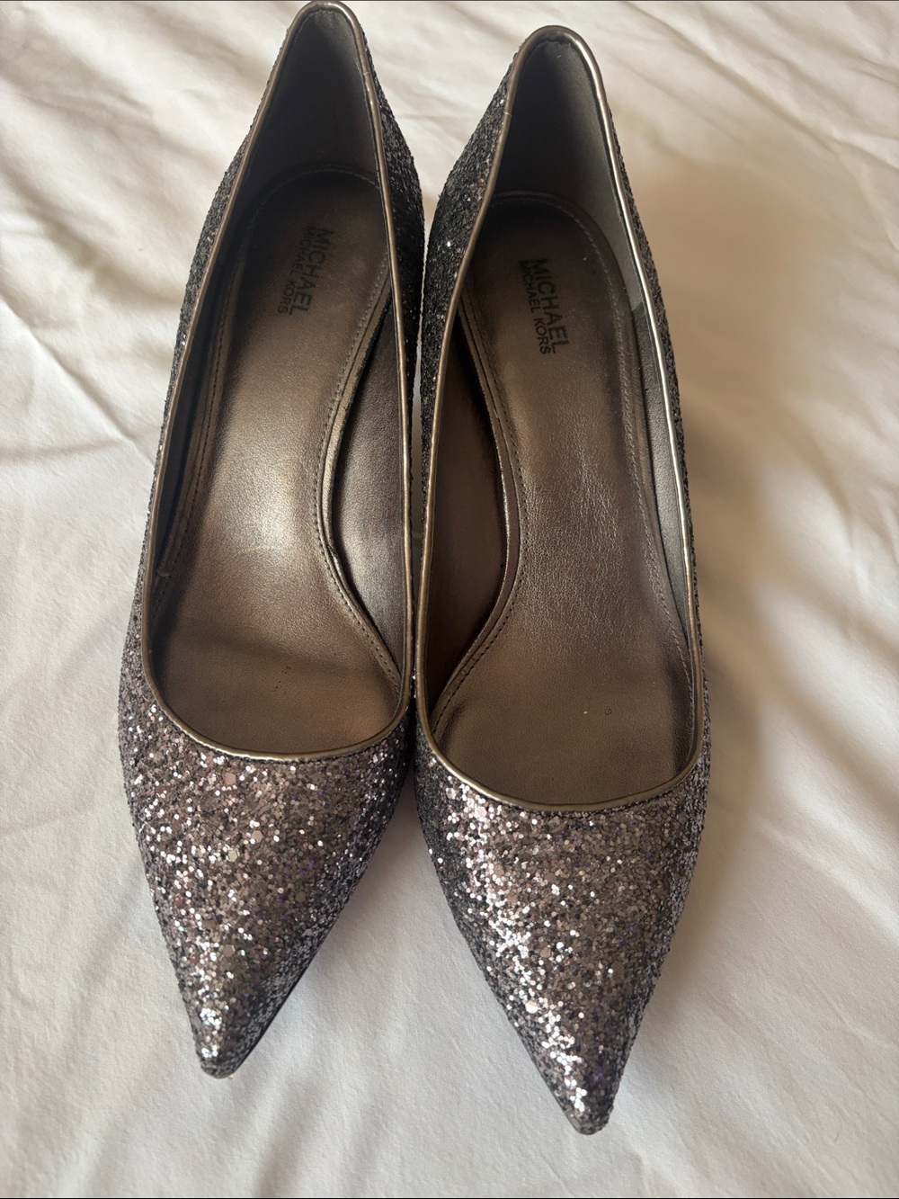 MICHAEL Michael Kors Women's Glitter Pointed-Toe Pumps in Silver